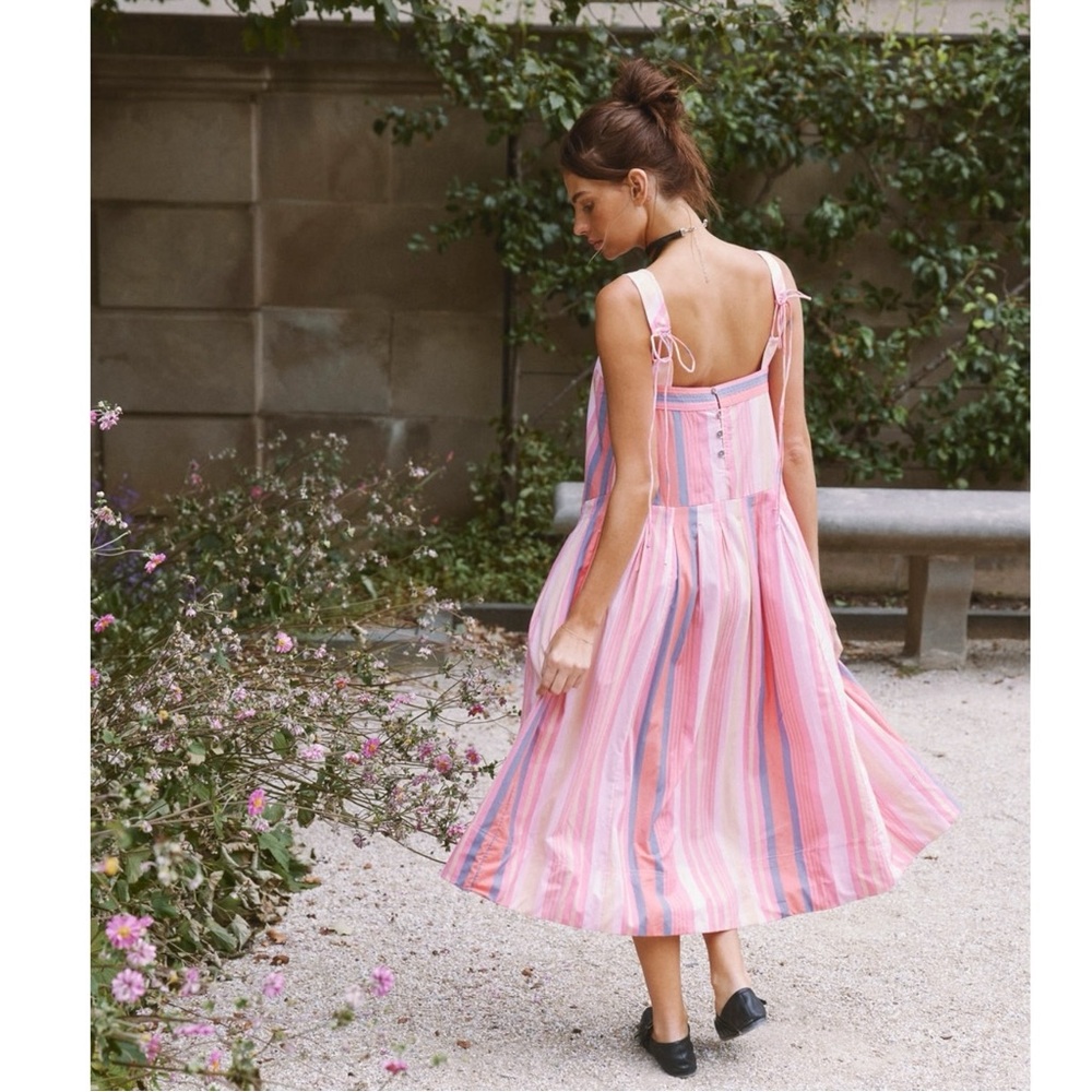 Free People Primavera Reversible Striped Midi Dress Strawberry Combo Size Large - Picture 8 of 16